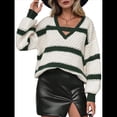 thumbnail image 2 of Suéter de Punto A Rayas para Mujer, Otoño Invierno, Moderno, Informal, Cuello en V, Jersey de Crochet, Tops con Bloques de Color. Negro L, 2 of 9