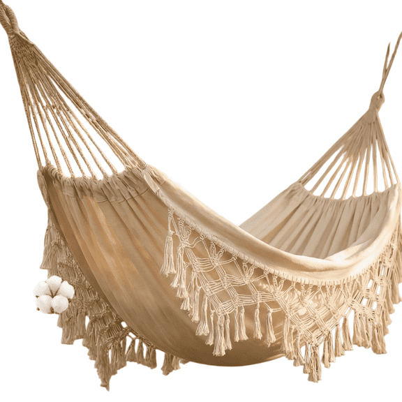 Hammock Garden Cotton Hammock Macrame Fringe Hammocks Boho | Balcony Hammocks with Handmade Tassels 2 Person Double Hamock 480lbs for Home,Backyard,Beach,Patio