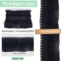2.2 Yards x 3.85 inch Ruffle Lace Trim 2 Layer Pleated Fabric Gathered Embroidered Sewing Lace Applique Edge Trimmings for Curtains Wedding Dress Costume Pillowcase Embellishments Black