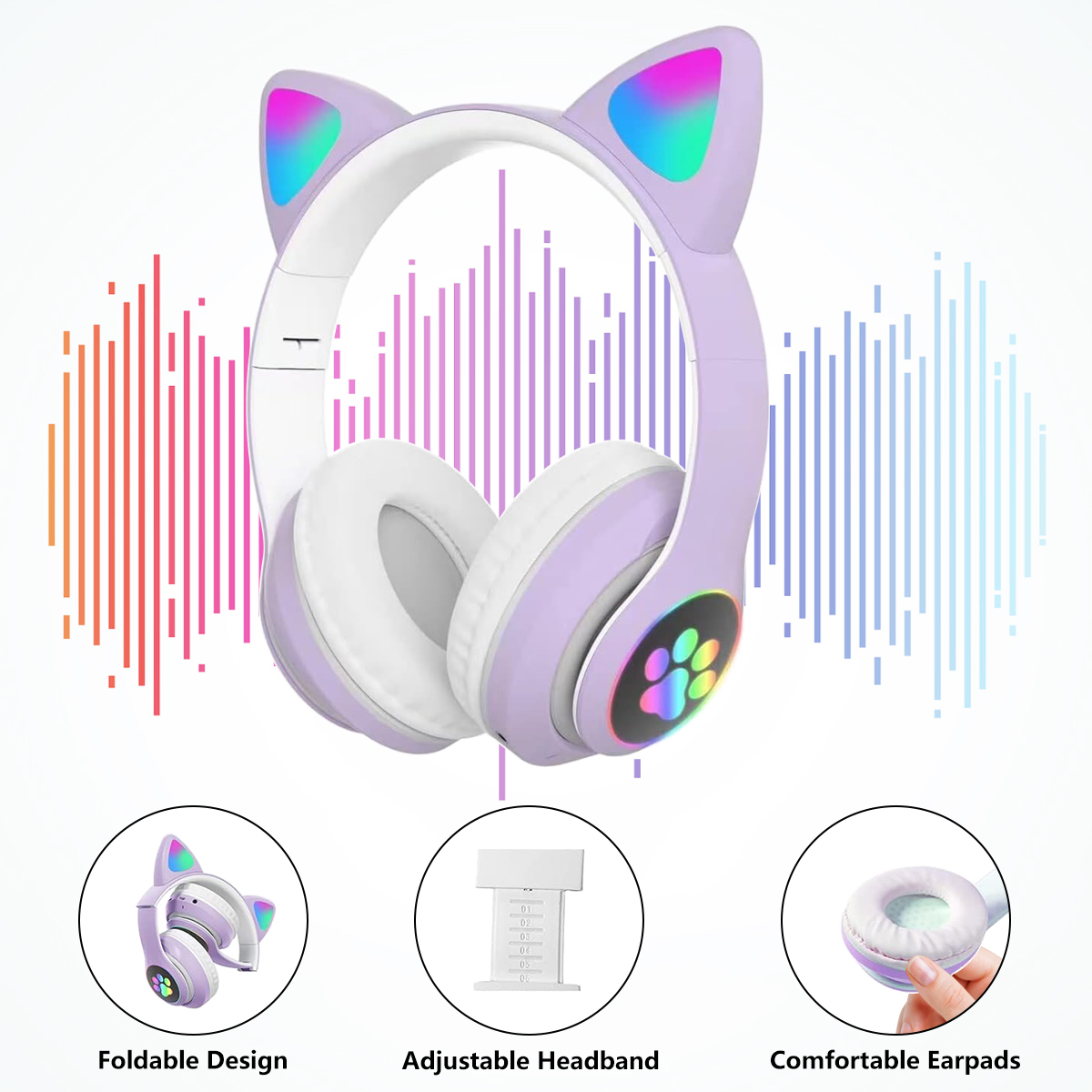 Rirool Cat Ear Bluetooth Headphones for Kids Purple photo 7