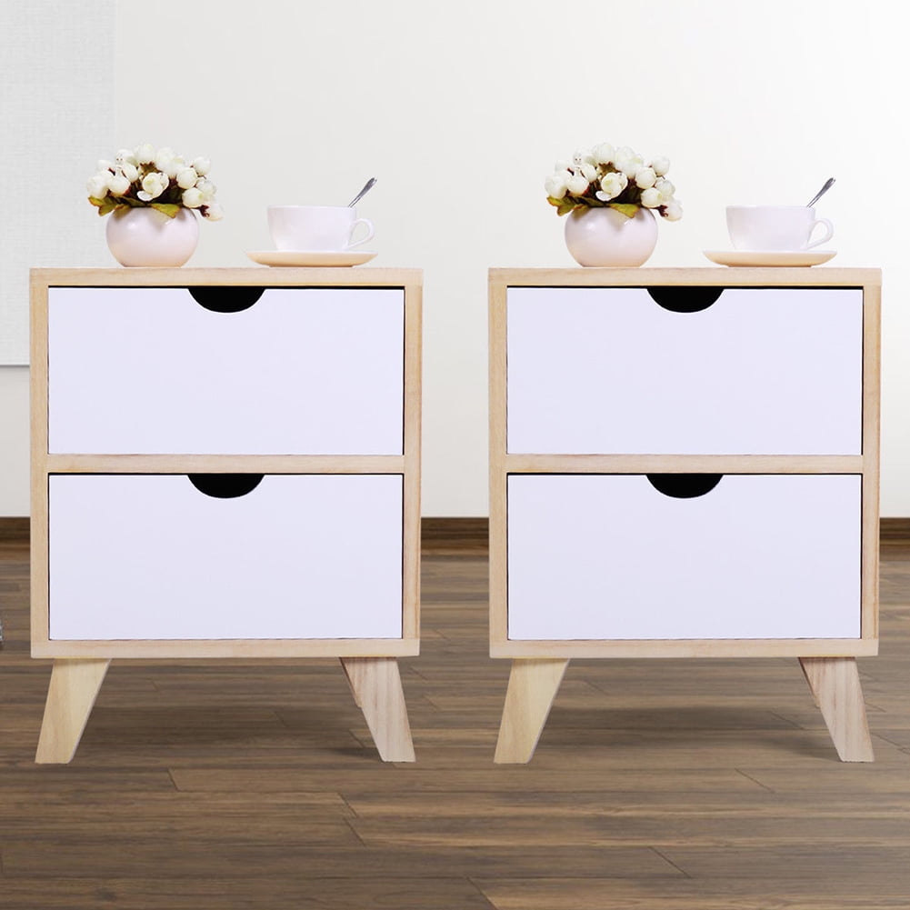 Kadyn Wooden Nightstand for College Dorm with Two Drawers, Bedside Tables&nbsp;set of 2 Solid Wood Legs for Living Room Bedroom Furniture