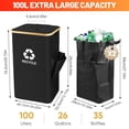 thumbnail image 3 of 100L Recycling Bin with Lid for Home & Kitchen – 26-Gallon Large Indoor Trash Container, 2 Removable Reusable Bags for Sorting Bottles, Cans, Glass & Plastic (Grey), 3 of 8