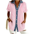 thumbnail image 3 of Craaazy Women's Oversized Waffle Knit Collar Button Up Short Sleeve Shirt Casual Printed Blouse for Daily Wear, 3 of 5