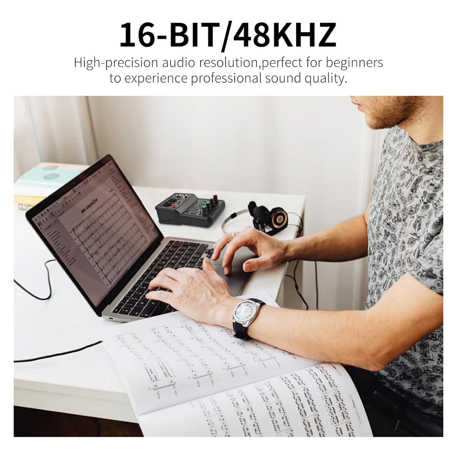 NATEFEMIN 16-Bit 48kHz USB Sound Mixing Console 2 Channel Portable Audio Interface for Music and Karaoke