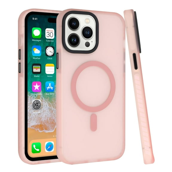 Designed for Apple iPhone 15 Pro (6.1") Magnetic Hybrid Compatible with MagSafe Elegant Design, Soft TPU 4 Corner Shockproof Phone Case Cover [Pink]