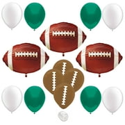 Football Party Latex & Foil Standard Balloon Pack, 15pc, Brown Green White