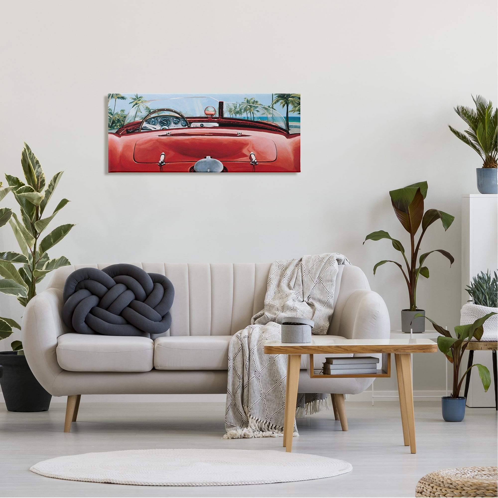 Stupell Industries Tropical Red Antique Car Transportation Painting Gallery Wrapped Canvas Print Wall Art, 40 x 17