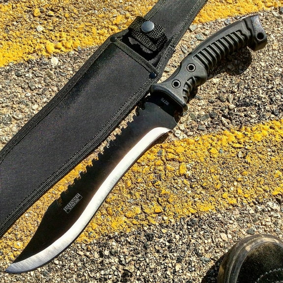Tactical 10" Full Tang Hunting Knife, with Black Rubber Handle