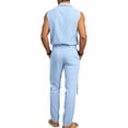 thumbnail image 6 of LEKWK Men Linen Sets Outfits 2 Piece Sleeveless Button Down Collared Tops and Tie Waist Straight Leg Pants Lightweight Summer Fashion Beach Vacation Outfits, 6 of 8