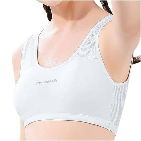 Girls Sports Bras Running Breathable Training Bra Hollow Back Workout Padded Bralette for Yoga Cooling Summer  White  L
