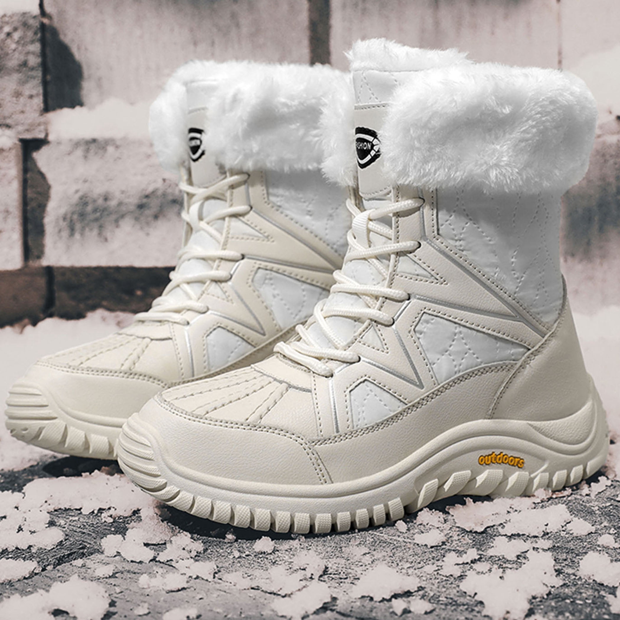 Faux Fur Lined Snow Boots for Women Waterproof Warm Winter Shoes Mid Calf Outdoor Hiking Boots