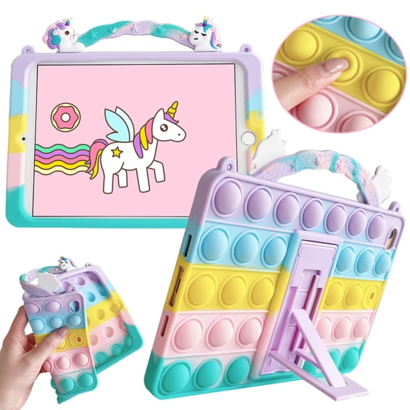 Kids Unicorn Case For iPad 7th 8th 9th Generation 10.2 inch Soft Shockproof Silicone Cover with Kickstand