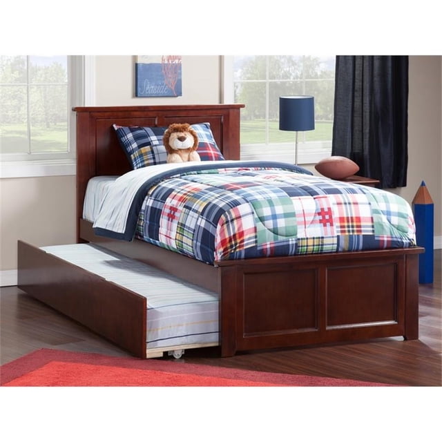 Madison Lit Plateforme Double avec Pied de Lit Assorti et Tiroir-Lit Double en Noyer