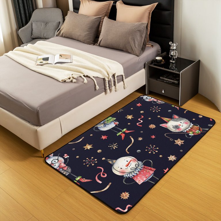 YST Christmas Area Rug 5x7 for Bedside,Snowman and Snowflake