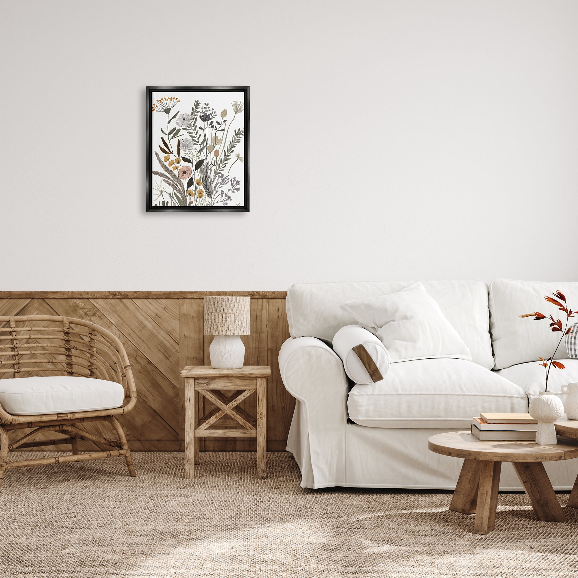 Stupell Industries Modern Woodland Herbs Botanical & Floral Painting Black Floater Framed Canvas Art Print Wall Art, 17 x 21