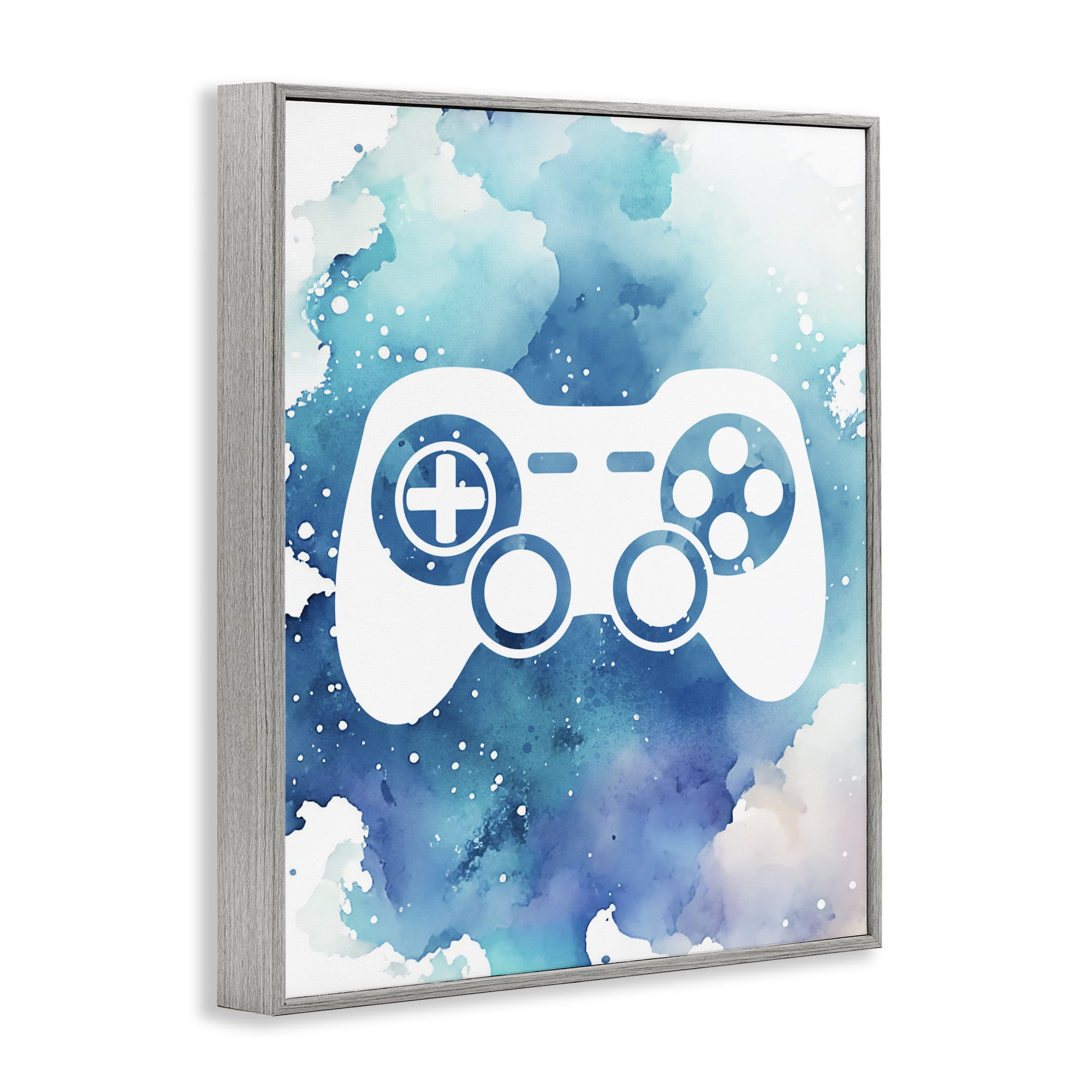 Blue Controller Splatter Gray Framed Giclee Art, design by Marcus Prime