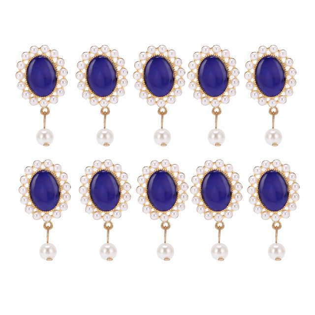 10 broches de diamantes de imitación, corona de seis pétalos, broche de perlas de ópalo, alfileres para ropa, zapatos, bolsos, accesorios para el cabello, decoración, 2,3x4,5 cm, perla de ópalo azul