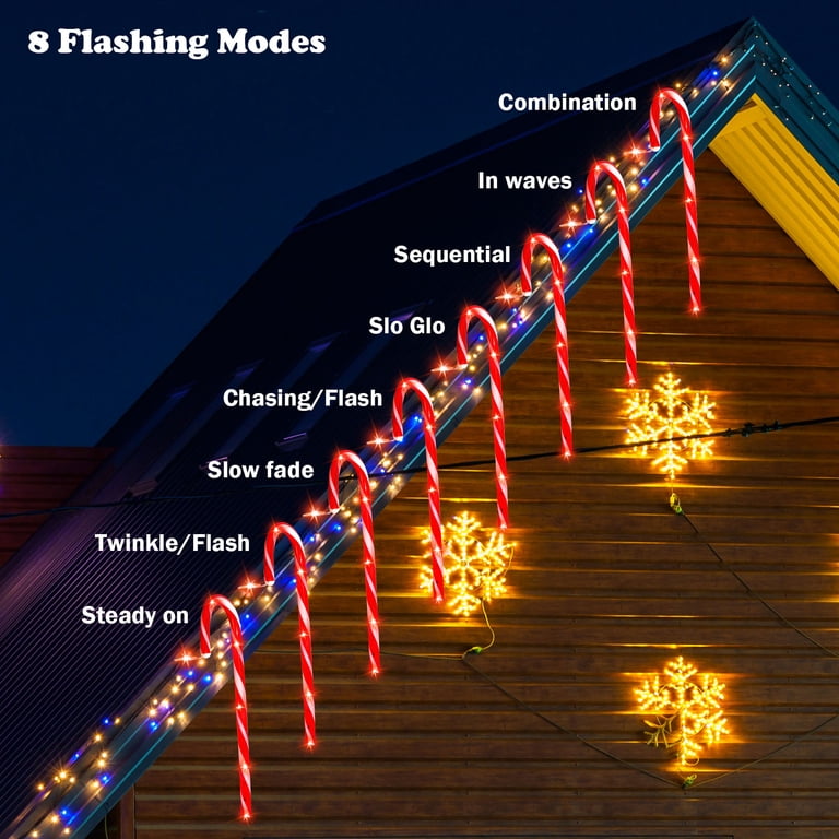 Set of 10 Christmas Candy Cane LED Pathway Lights with Remote