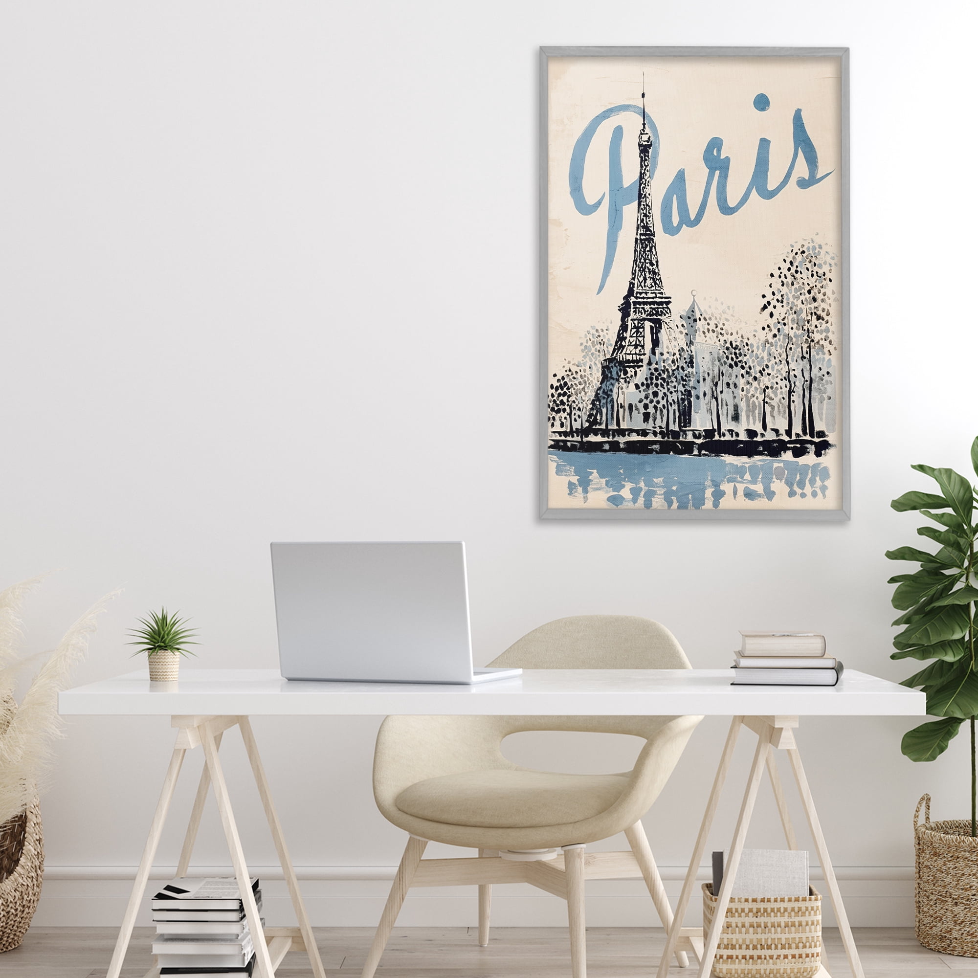 Stupell Industries Blue & Beige Paris Travel Gray Framed Giclee Art, design by Annabelle Hall