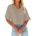 thumbnail image 3 of Women V Neck Half Sleeve Solid Color Cropped T Shirts, 3 of 4