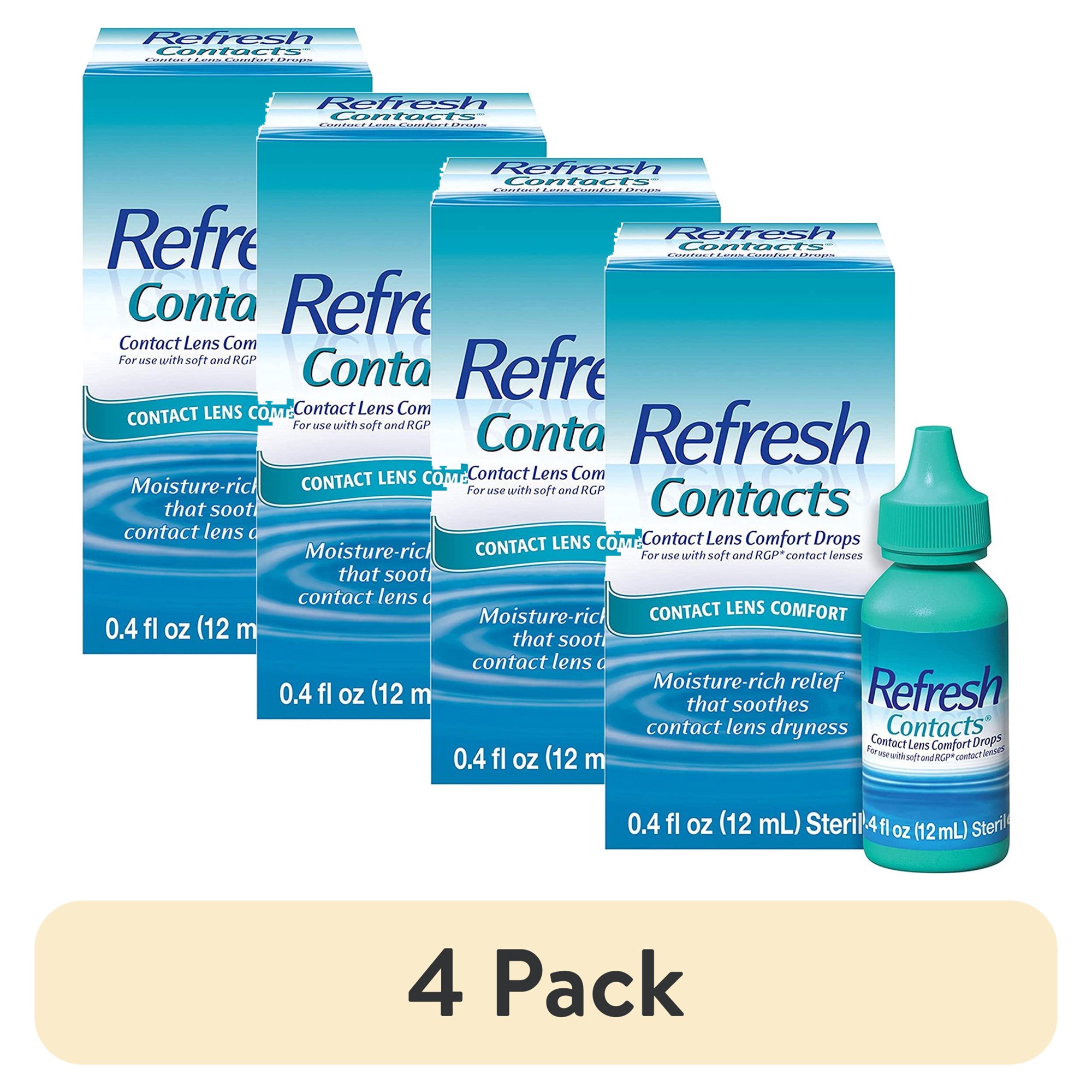(4 pack) Refresh Contact Lens Comfort Eyecare, Lubricating & Moisture Drops, 0.4 Oz
