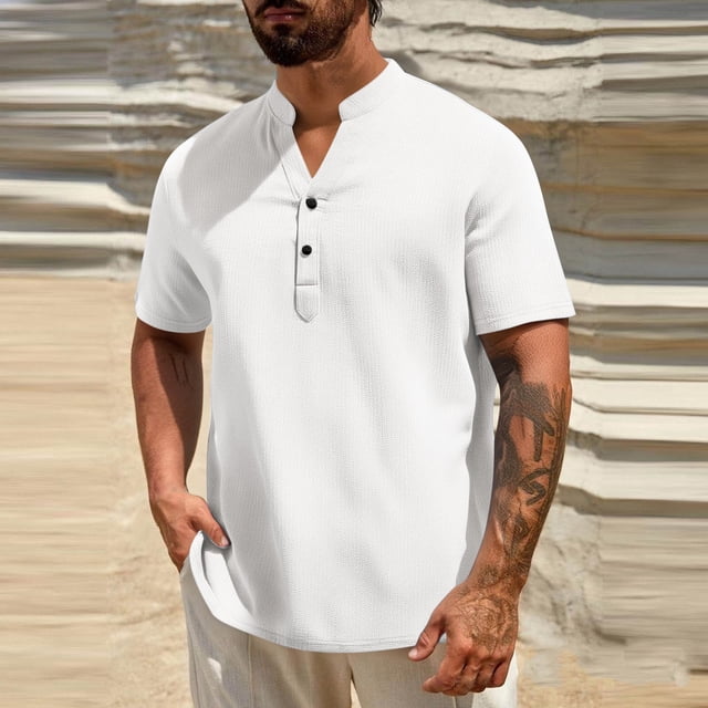 pstuiky manga larga de hombre, Camisas de manga larga con cuello alto y botones sólidos para hombre salir tops l