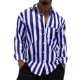 thumbnail image 2 of GZWYHT Mens Casual Button Down Shirts,Mens Shirts Male Casual Autumn Striped Print Shirt Stand Collar Long Sleeve Pocket Shirt Blouse Long Sleeve Shirts,Big And Tall Shirts Dark blue XXL, 2 of 7