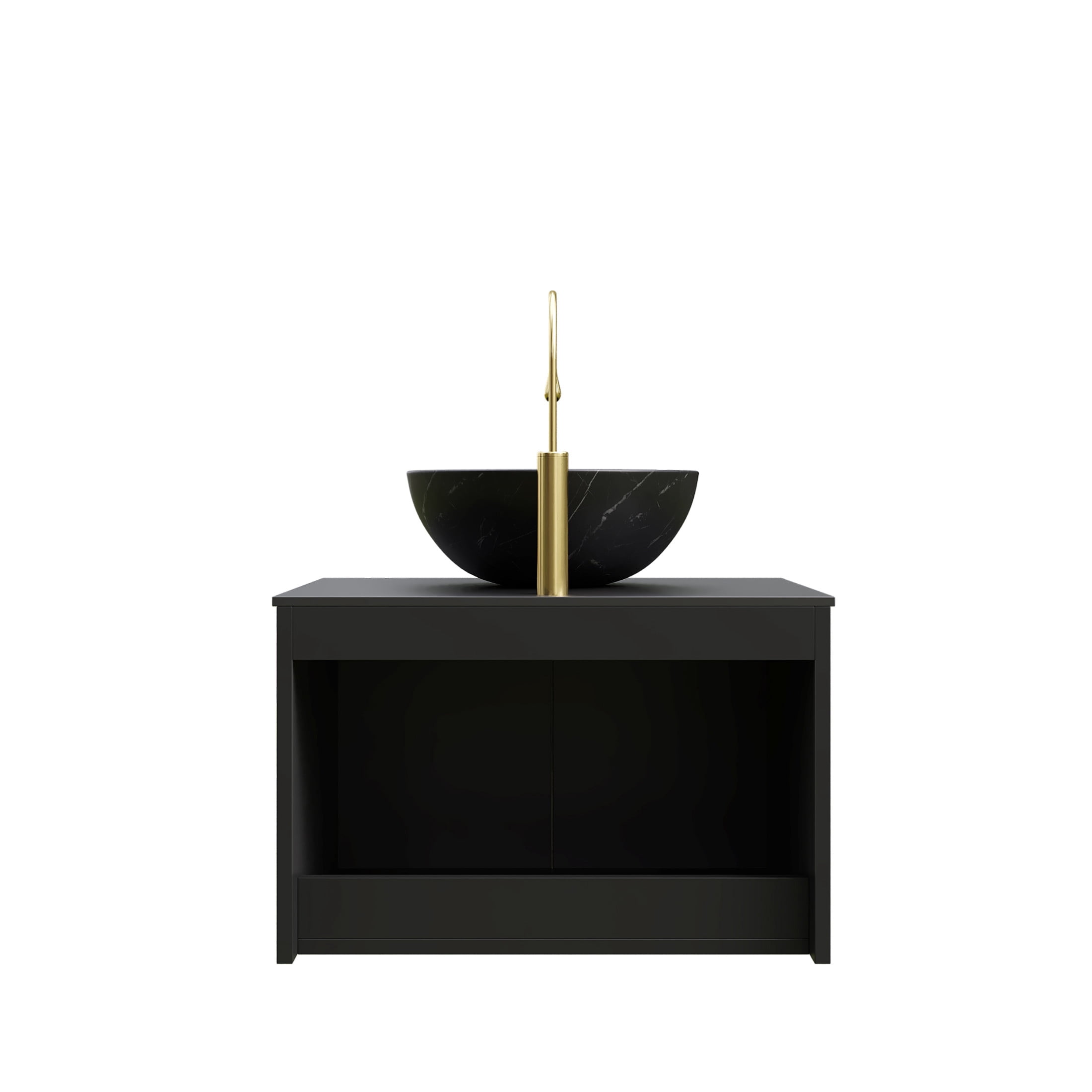 Noble House RUBEN 24" Floating Bathroom Vanity, Sintered Stone Top Cabinet with Black Bowl Ceramic Vessel Sink, Black