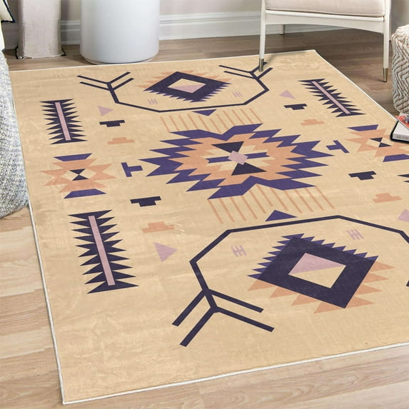 Southwestern Decorative Rug, Ethnic Illustration of a Zigzags Design Triangular Iconic Art Motifs, Quality Carpet for Bedroom Dorm and Living Room, 6 Sizes, Beige Almond, by Ambesonne