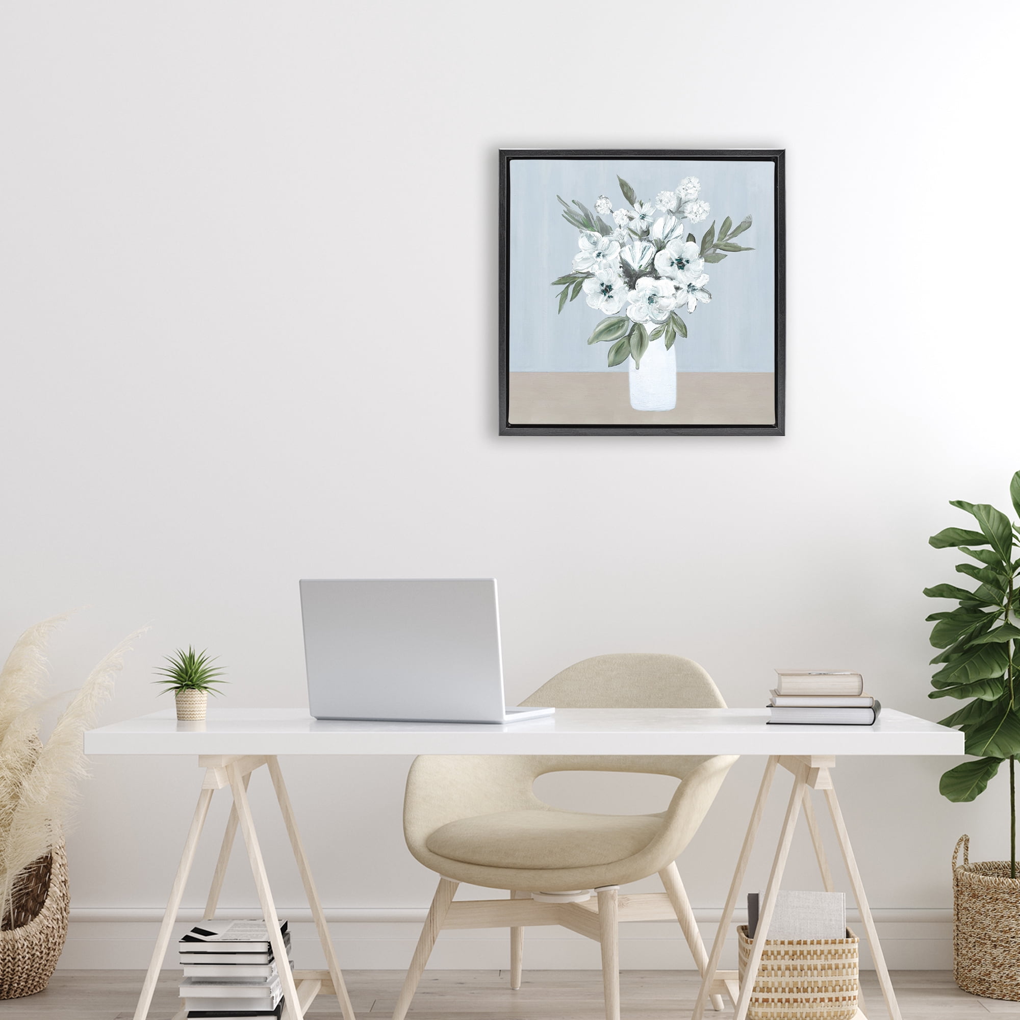 Stupell Industries Cerulean & White Blooms Black Framed Floater Canvas Wall Art, design by Marilyn Dunlap