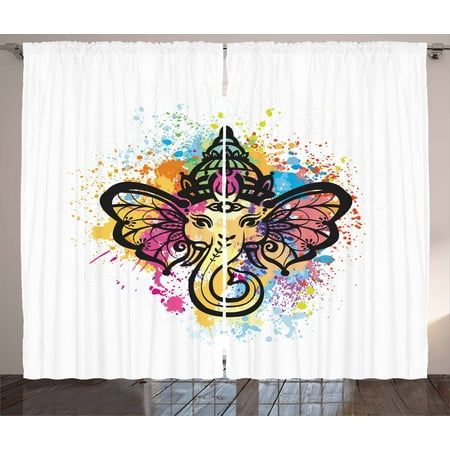 Colorful Curtains 2 Panels Set Oriental Mandala Style Animal
