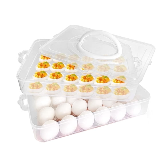 Tutuviw Deviled Egg Containers with Lid, 2-Layer Deviled Egg Carrier Keep 40 Eggs Fresh Portable Egg Containers with Handle Stackable Egg Tray for Refrigerator, Kitchen Storage Egg (White)