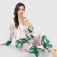 thumbnail image 7 of Lounge Women's Floral Satin Pajama Set with Button-Up Long Sleeve Top and Matching Pants - Small, Pink, 7 of 7