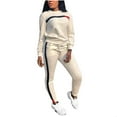 thumbnail image 2 of YOIAVAIOY Two Piece Sweatsuit Set Women Side Striped Pullover and Slim Fit Joggers Tracksuit Sets Causal Athletic Matching Set White XL, 2 of 6