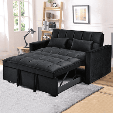 YDSM 55in  3 in 1 Convertible Sleeper Sofa Bed Modern Velvet Loveseat Futon Sofa Couch Pullout Bed, Small Love Seat Lounge Sofa w/Reclining Backrest, Toss Pillows, Pockets, Furniture for Living Room