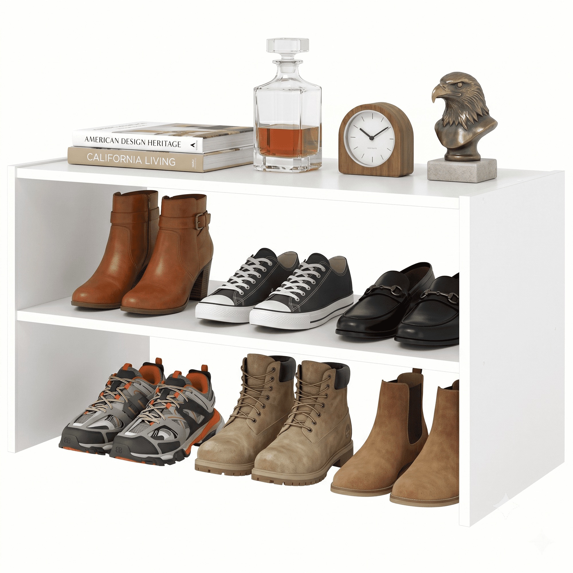 PrimeZone Stackable Shoe Rack 2-Tier Small Wooden Shoe Storage Organizer for Closet Entryway Home Office White
