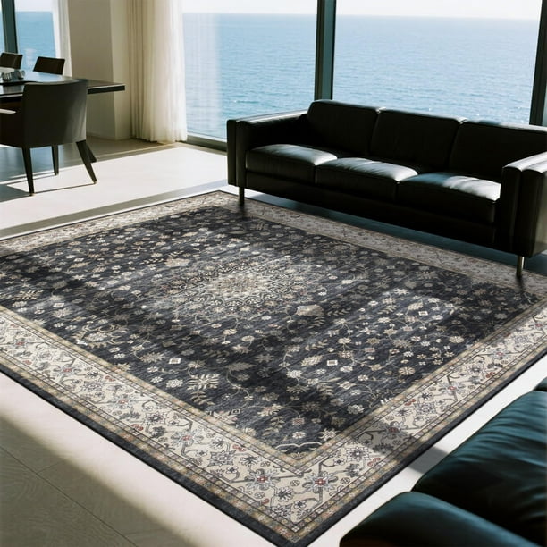 Alfombra de 203 x 254 cm, lavable, antideslizante, diseño retro