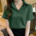 thumbnail image 2 of GEWSEY Womens Button Down Shirts Stretch Free Formal Short Sleeve Dress Shirt Summer Work Blouses Business Casual Tops Army Green, L, 2 of 5