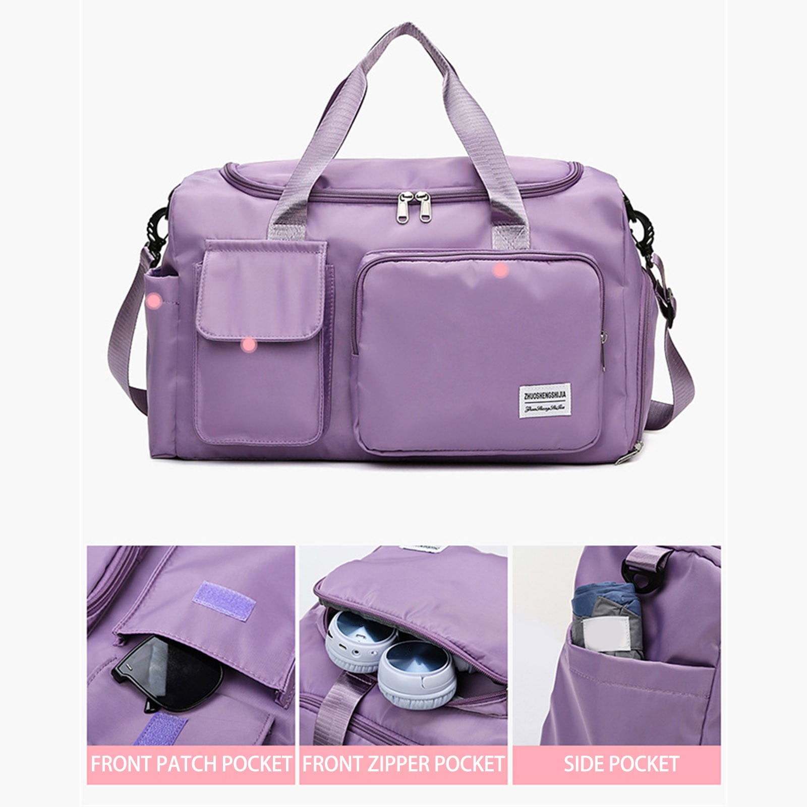 JUYGO Large Foldable Travel Duffel Bag, Sports Tote Gym Bag with Wet Pocket, Carry on Hospital Bags, Shoulder Weekender Overnight Bag for Women and Men