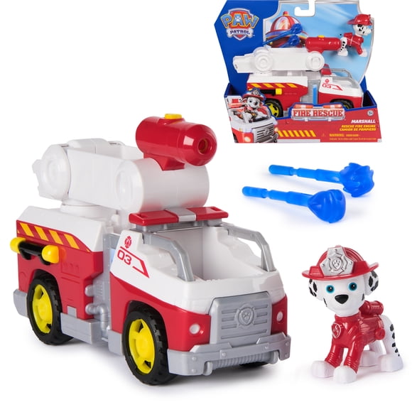 Pat' Patrouille Mission pompiers : Camion de pompiers Marcus avec figurine articulée, lance-projectile et camion, jouets pour garçons et filles à partir de 3 ans