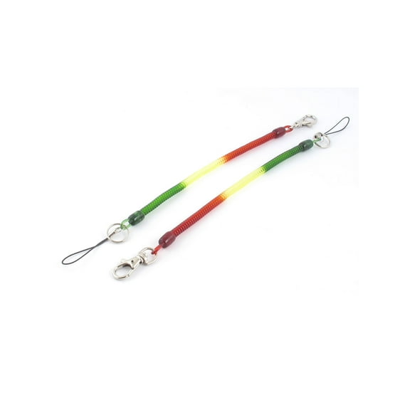 Unique Bargains 2 Pcs Plastic Swivel Clips Spiral Coiled Strap Lanyard Keyring Tricolor