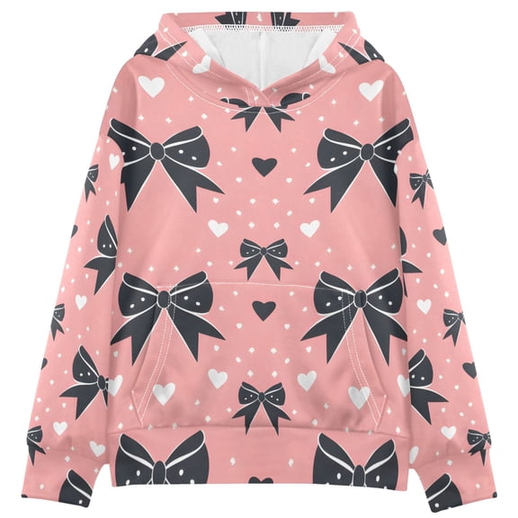 DIXRUYEE Bow Pattern Print Hoodie Casual Pullover Sweatshirt With Kangaroo Pocket