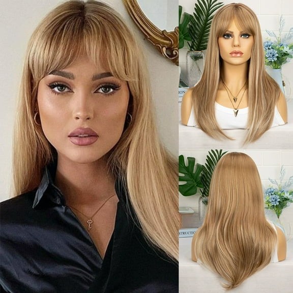 Women's long layered wig, natural wave wig, human hair side parting, heat resistant, lightweight, tangle free, suitable for daily use and clothing