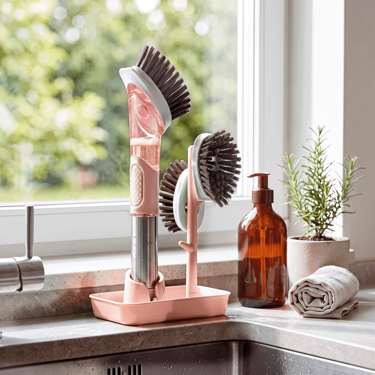 DSOOLO Dish Brush with Soap Dispenser, 3 Heads photo 6