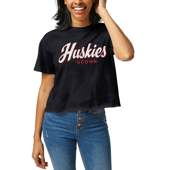 Women's League Collegiate Wear Navy UConn Huskies Clothesline Cropped T-Shirt