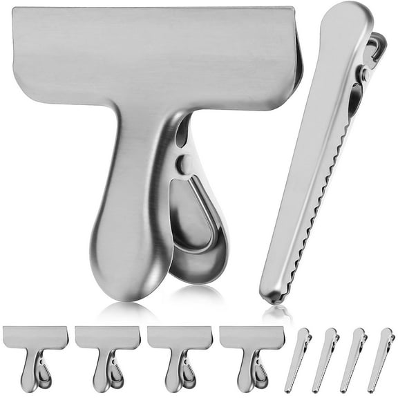 WINOMO Stainless Steel Food Clips for Sealing Bags Strong and with Two Styles Silver