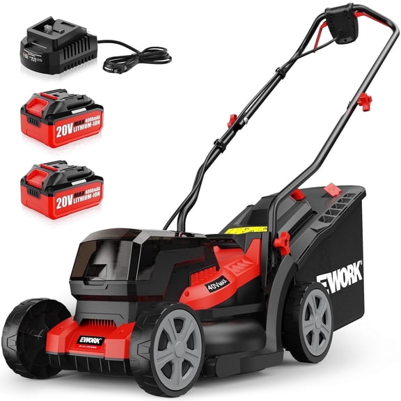 EWORK 40V Electric Lawn Mower Cordless, 14" Electric Push Mower with 2x4.0Ah Batteries & Charger, 3800RPM Motor, 6-Height Adjustment, 21Lbs Lightweight Battery Powered Lawnmower for Garden, Small Yar