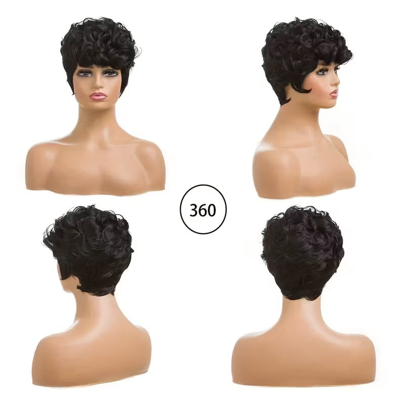 Short curly bob wig with bangs natural fluffy heat-resistant synthetic fiber hairstyle replacement wig