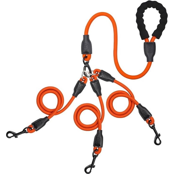 Heavy Duty Triple Leash, 3 Tangle-Free Removable 360° Swivel Mechanisms, Multiple Leashes Padded Handle for Walking and Training Two-Way/3-Way Dog Leash (Orange, S/8-40 ibs)