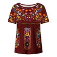thumbnail image 4 of FAVIPT Women Mexican Bohemian Tops Vintage Floral Embroidered Print T Shirts Short Sleeve Crew Neck Blouses Ethnic Style Peasant Boho Shirts Casual Summer 2025 Tees Red,XXL, 4 of 5